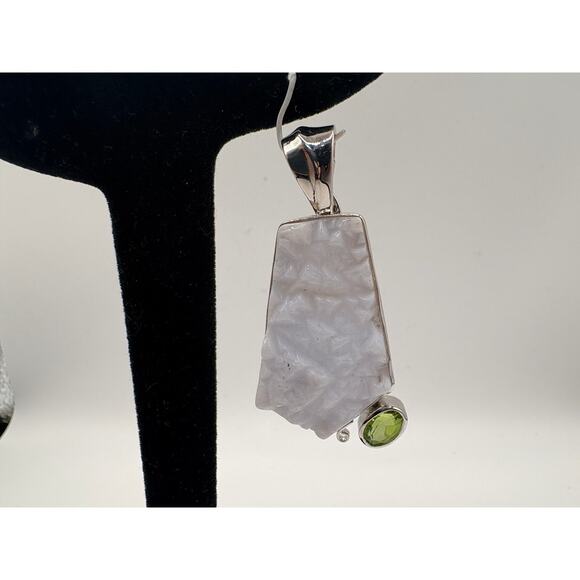 Sterling Silver Light Purple Druzy Agate Peridot 2" Pendant - Picture 9 of 16